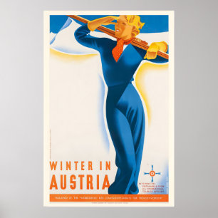Winter in Oostenrijk Vintage Ski Poster - Ingelijs