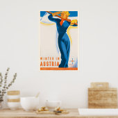 Winter in Oostenrijk Vintage Ski Poster - Ingelijs (Keuken)
