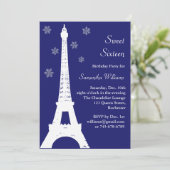 Winter in Parijs Birthday Invite indigo Kaart (Staand voorkant)