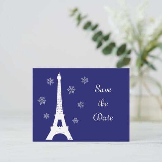 Winter in Parijs Save the Date Briefkaart indigo (Staand voorkant)
