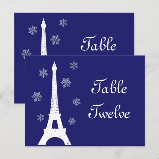 Winter in Paris Table Number Briefkaart indigo (Voorkant / Achterkant)