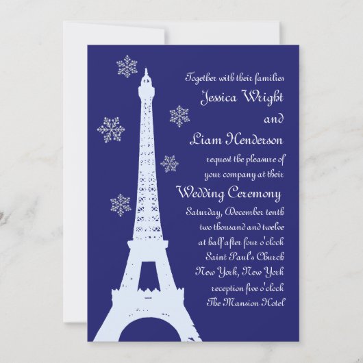 Winter in Paris Wedding Invitation indidigo Kaart (Voorkant)