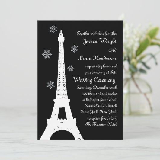 Winter in Paris Wedding Kaart (Staand voorkant)