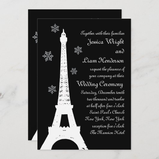 Winter in Paris Wedding Kaart (Voorkant / Achterkant)