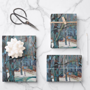 Winter in prachtige, kleurrijke kunst inpakpapier vel