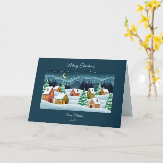 Winter in town Customisable folded greeting Card Kaart (Gele Bloem)