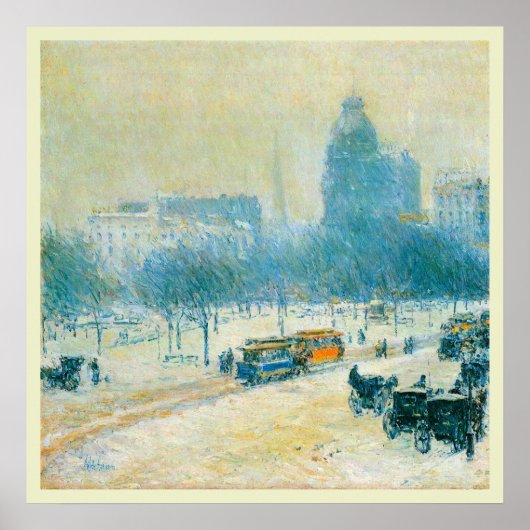Winter in Union Square door Frederick Childe Hassa Poster (Voorkant)