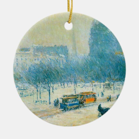 Winter in Union Square van Frederick Childe Hassam Keramisch Ornament (Voorkant)