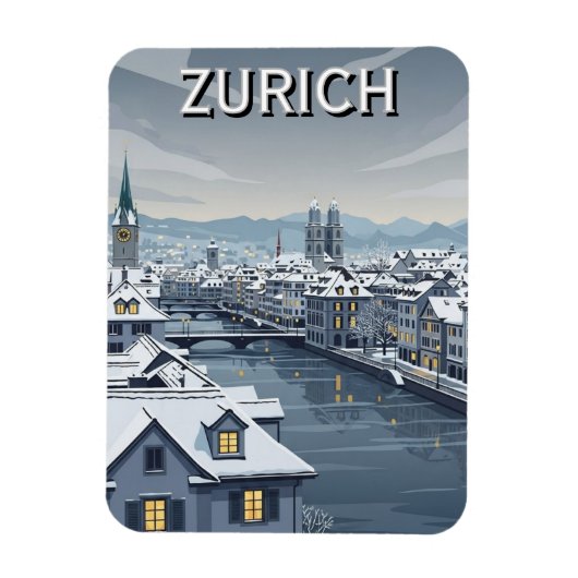 Winter in Zurich Switzerland Travel Magneet (Verticaal)