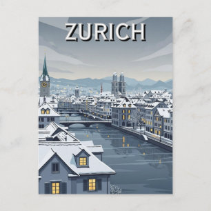 Winter in Zürich Zwitserland Reizen Briefkaart