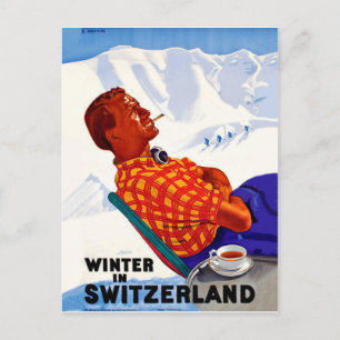 Winter in Zwitserland geniet de man in de zon Briefkaart