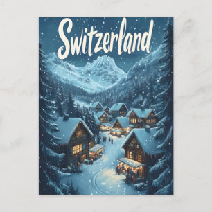 Winter in Zwitserland: Mountain Village Scene Feestdagenkaart