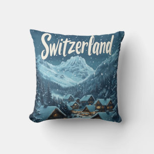 Winter in Zwitserland: Mountain Village Scene Kussen