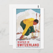 Winter in Zwitserland Vintage Travel Poster Briefkaart (Voorkant / Achterkant)