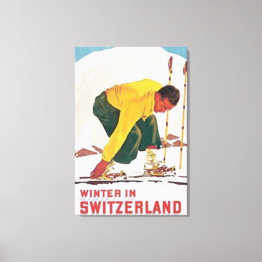 Winter in Zwitserland Vintage Travel Poster Canvas Afdruk (Voorkant)