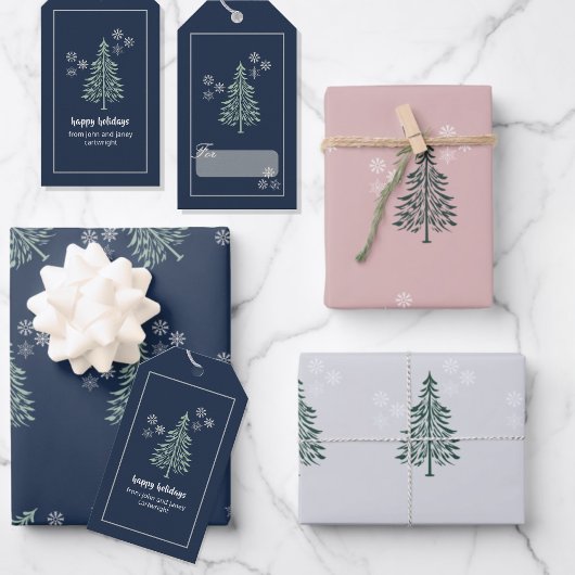Winter Inpakpapier Set – Evergreen Bomen & Sneeuw Vel