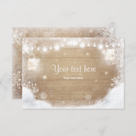 Winter Insert kaart Sneeuw Rustiek hout Mason pott (Voorkant / Achterkant)