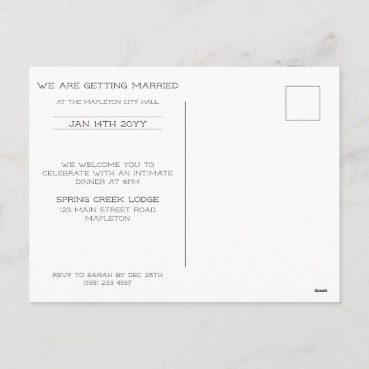 Winter intieme bruiloft diner nodigen briefkaart (Achterkant)