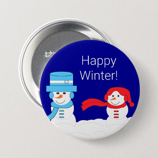 Winter is Snowy: Dark Blue Happy Winter Ronde Button 7,6 Cm (Voorkant /achterkant)