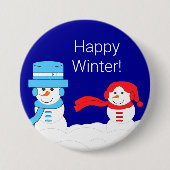 Winter is Snowy: Dark Blue Happy Winter Ronde Button 7,6 Cm (Voorkant)