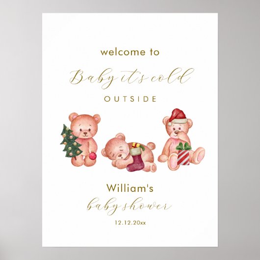 Winter It's Cold Outside Bear Baby Shower Welcome  Poster (Voorkant)