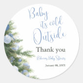 Winter It's Cold Outside Blue Bow Baby Shower Ronde Sticker (Voorkant)
