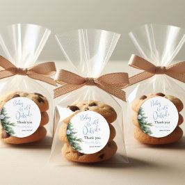 Winter It's Cold Outside Blue Bow Baby Shower Ronde Sticker