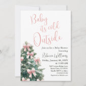 Winter It's Cold Outside Pink Bow Baby Shower Kaart (Voorkant)