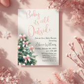 Winter It's Cold Outside Pink Bow Baby Shower Kaart