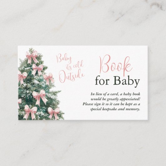 Winter It's Cold Outside Pink Bow Girl Baby Shower Informatiekaartje (Voorkant)