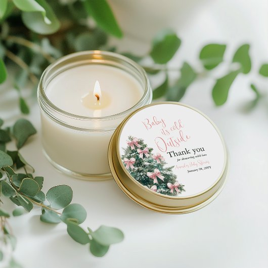 Winter It's Cold Outside Pink Bow Girl Baby Shower Ronde Sticker