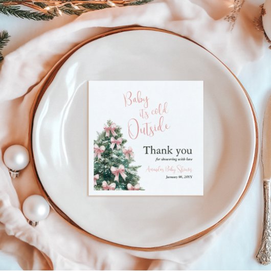 Winter It's Cold Outside Pink Bow Girl Baby Shower Servet