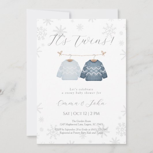 Winter Its Twin Brothers Baby Shower Invitation Kaart (Voorkant)