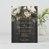 Winter ivoor witte bloemen rustiek boeket bruiloft kaart (Staand voorkant)