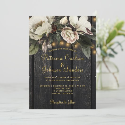 Winter ivoor witte bloemen rustiek boeket bruiloft kaart (Staand voorkant)