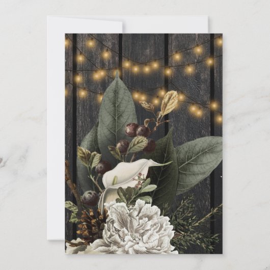 Winter ivoor witte bloemen rustiek boeket bruiloft kaart (Achterkant)