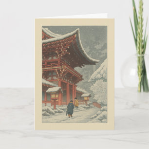 Winter Japans tempel Ukiyo-e kerstkaart Feestdagen Kaart