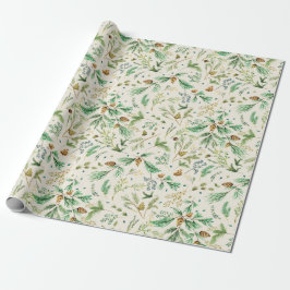 Winter Jeneverbes Pine Gift Wrap On Off White Cadeaupapier