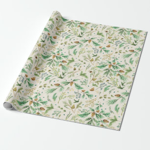 Winter Jeneverbes Pine Gift Wrap On Off White Cadeaupapier