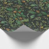 Winter Jeneverbes Pine Gift Wrap op zwarte achterg Cadeaupapier (Hoek)