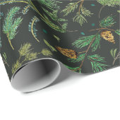 Winter Jeneverbes Pine Gift Wrap op zwarte achterg Cadeaupapier (Rol Hoek)