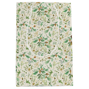 Winter Jeneverbes Pine op Off White Gift Bag Medium Cadeauzakje