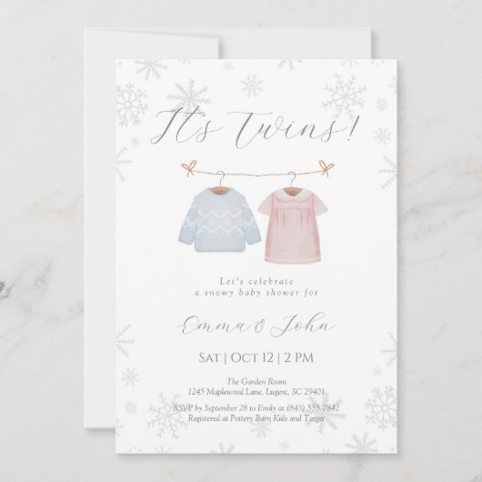 Winter Jongen en Meisje Tweeling Baby Shower Uitno Kaart (Voorkant)