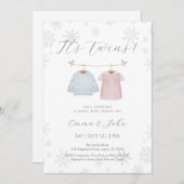 Winter Jongen en Meisje Tweeling Baby Shower Uitno Kaart (Voorkant / Achterkant)