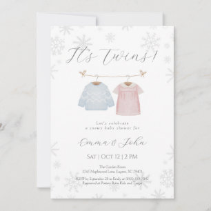 Winter Jongen en Meisje Tweeling Baby Shower Uitno Kaart