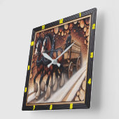 Winter Journey Charred Wood Clydesdale meesterwerk Vierkante Klok (Hoek)