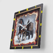 Winter Journey Charred Wood Clydesdale Vierkante Klok (Hoek)