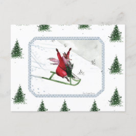Winter Joy Fox Rabbit Tobogganing Holiday Briefkaart