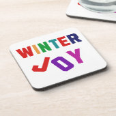 Winter Joy - Gezellige kleurrijke letters Bier Onderzetter (Linkerzijde)