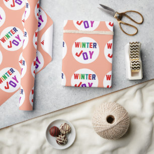 Winter Joy - Gezellige kleurrijke letters Cadeaupapier